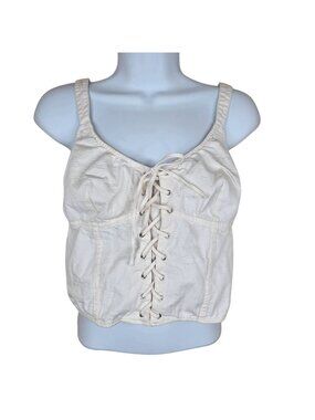 Victorias Secret XL Lace-Up White Cotton Spaghetti Strap Corset Top